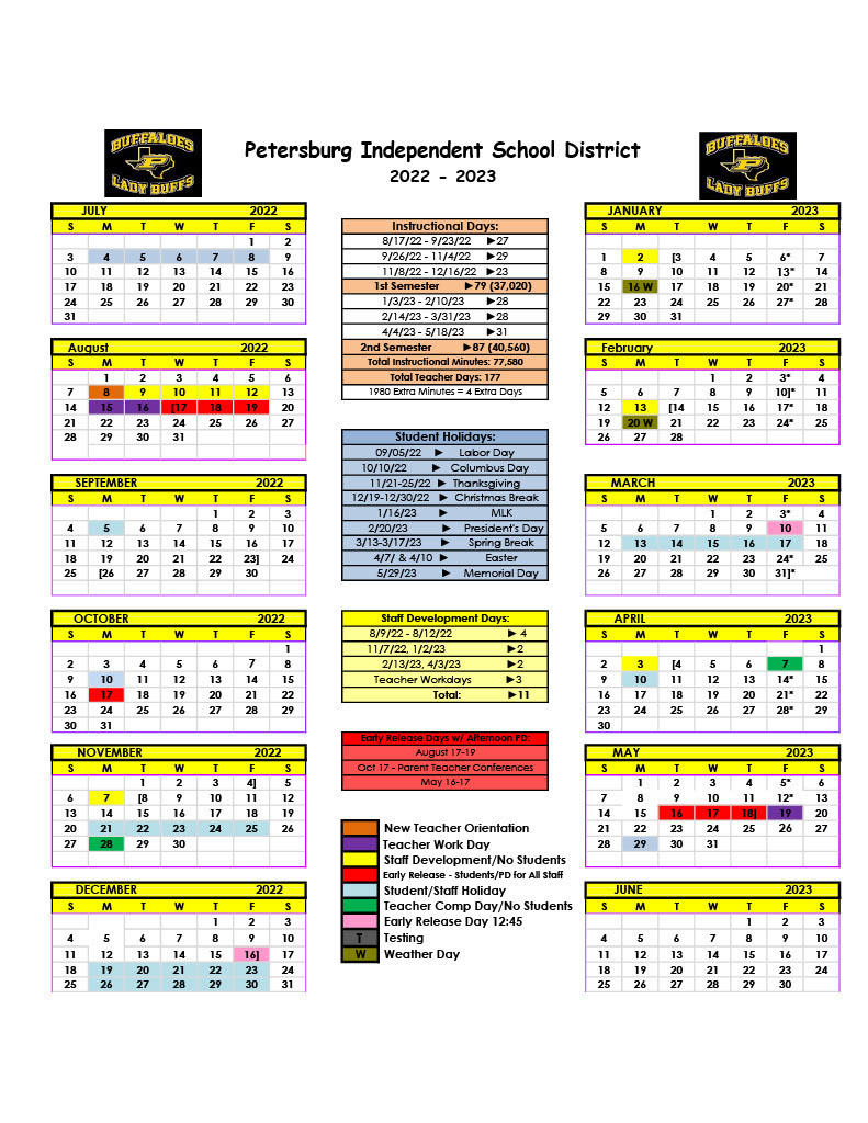 Petersburg Independent School District Calendar 2022 and 2023